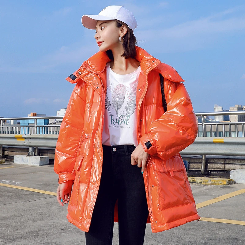 ZURICHOUSE Winter Puffer Jacket Women Thicken Warm 90% White Duck Coat 2024 New Candy Colors Glossy Waterproof Hooded Down Parka
