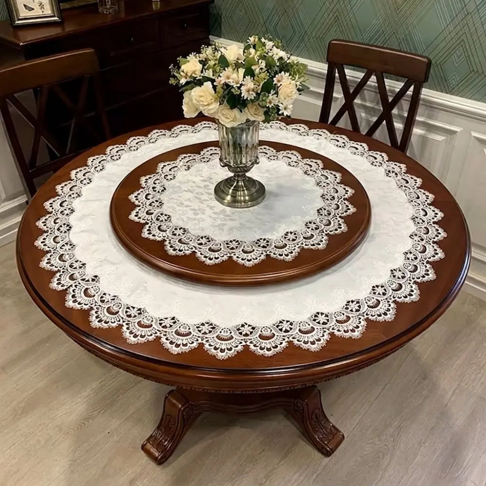 Vintage Lace Round Table Cloth Floral Pattern Polyester Fabric Desk Cover Dustproof Home Kitchen Dining Table Decoration