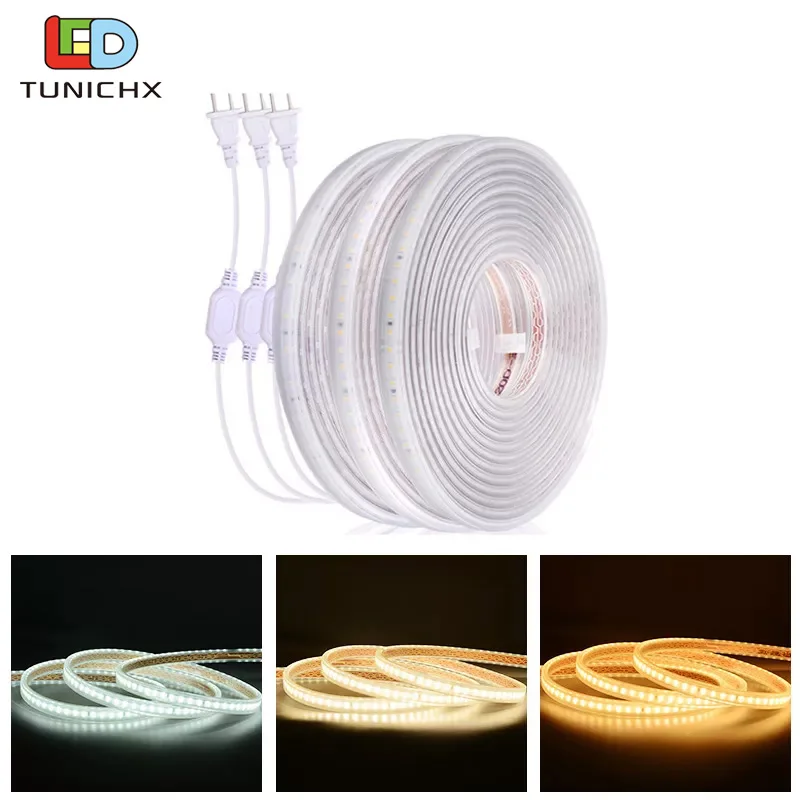 شريط LED 220 فولت 2835 IP67 مقاوم للماء عالي الأمان عالي السطوع 120 المصابيح/م أبيض/أبيض طبيعي/أبيض دافئ خزانة إضاءة خارجية