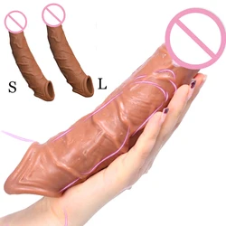 S/L Size Penis Extension Sleeve Reusable Condoms Soft Delayed Ejaculation Penis Extender Dick Sleeve Adult Sex Toys For Men