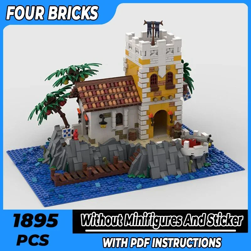 Moc อาคารอิฐปราสาทรุ่น Pirate Defense Island เทคโนโลยี Modular Blocks ของขวัญของเล่นเด็ก DIY ชุดประกอบ