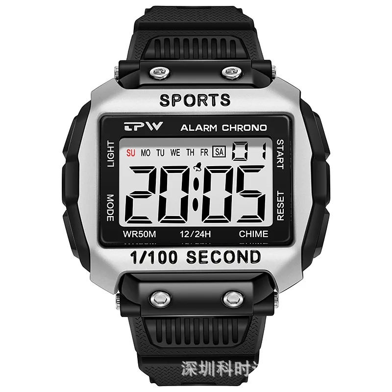 メンズ多機能電子時計防水パンクスポーツスタイル発光目覚まし時計とカレンダー高校生向け
