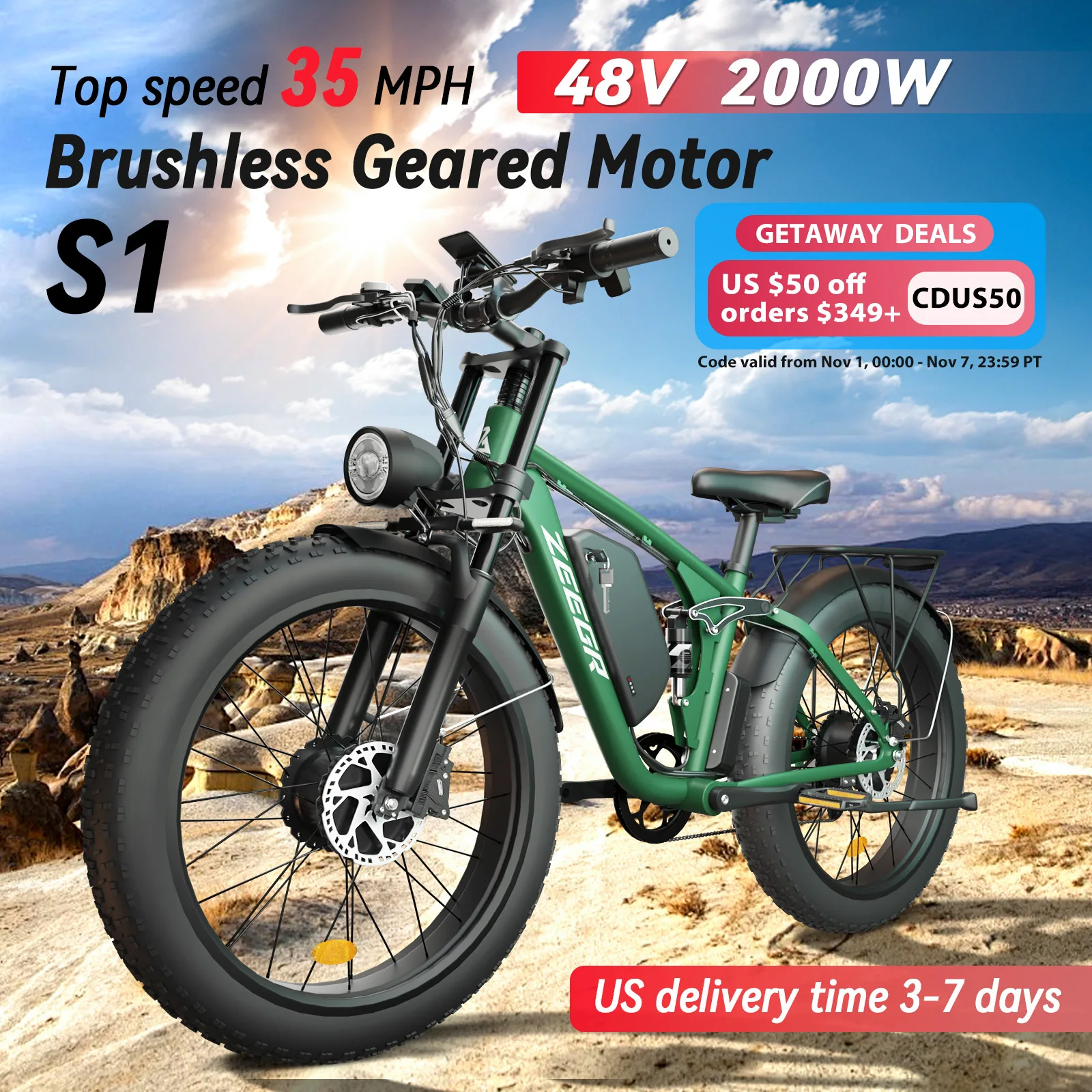 Zeegr S148v  E-Bike Dual 2000W Fat tire Ebike 8 Speed Snow Beach Bike 26*4.0 Fat Tire Taurus Electric Bicycles Full Suspension