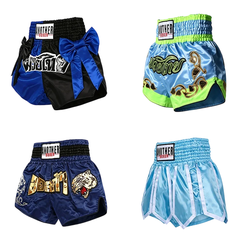 Muay Thai Shorts Tiger Boxhose für Männer Frauen Kinder Kampfsport MMA Kampf Kickboxen Training Wettkampf Match Shorts Blau
