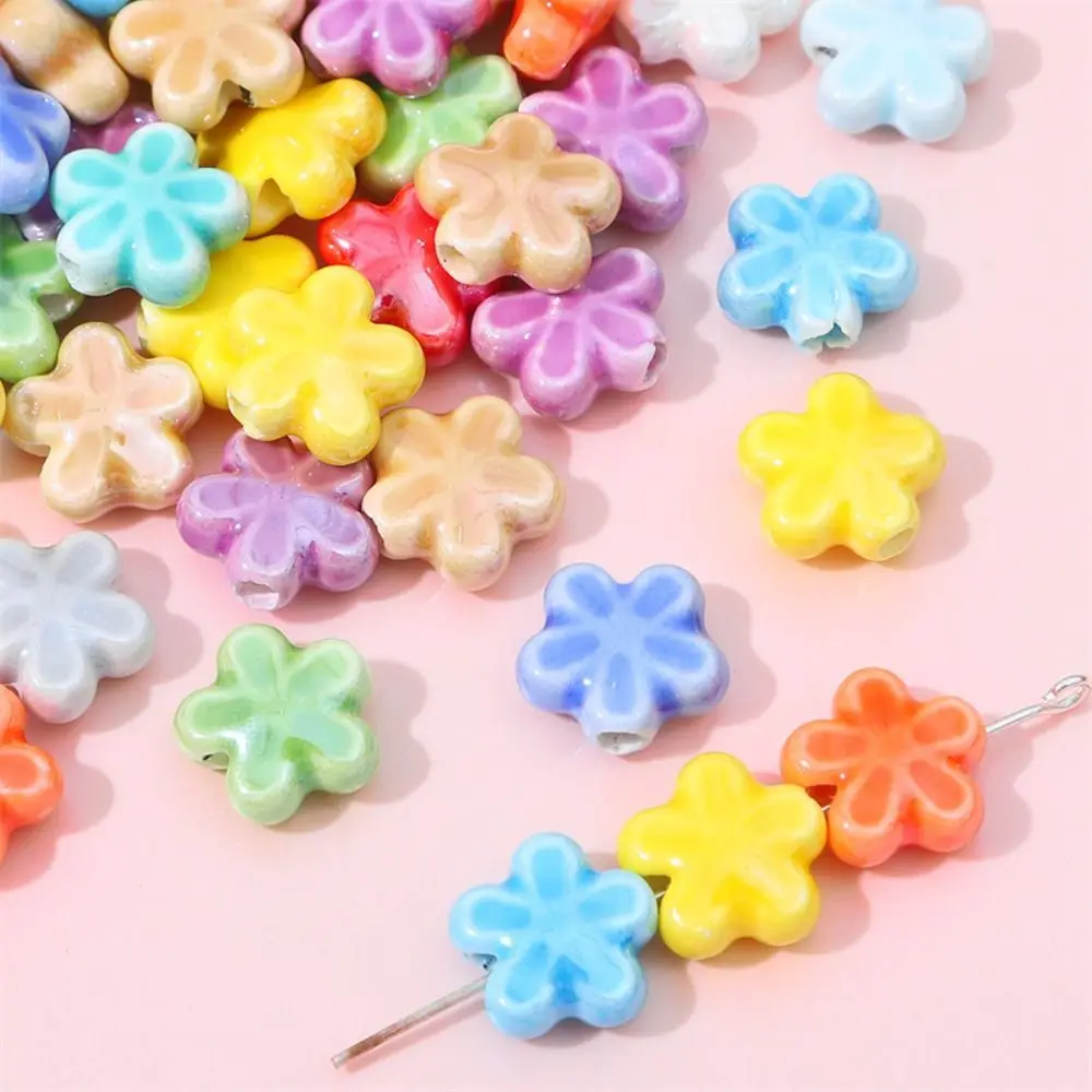 10pcs Handmade Craft Five-petaled Flower Bead Fresh Color Ceramic Ceramic Spacer Loose Beads Bracelet Making Kit Fashion