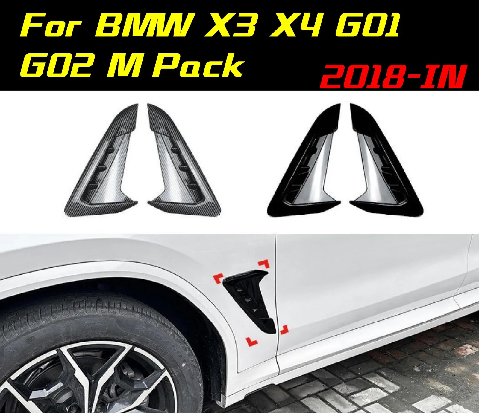 

2PCS For BMW X3 X4 G01 G02 2018-IN Car Bumper Canards Lip Splitter Trim Fins Air Vent Outlet Cover Trim Car accessory