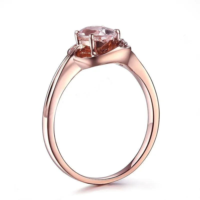 HELON Solid 14K 10K Rose Gold Oval 7x5mm Natural Morganite Diamonds Engagement Ring Women Wedding Band Anniversary Bridal Gift