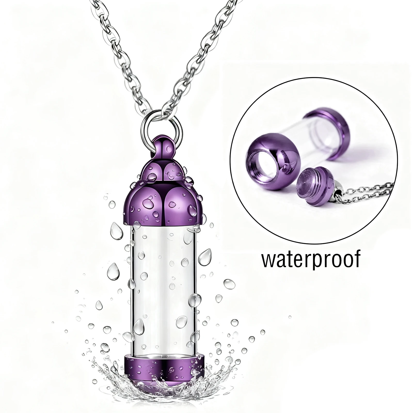 Multicolored Blood Vial Necklace Stainless Steel Glass Cremation Urn Pendant Necklace for Women Keepsake Memorial Jewelry