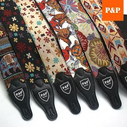 P & P-ajustável bordado algodão guitarra Strap, alargamento e espessamento para baixo acústico elétrico Belt