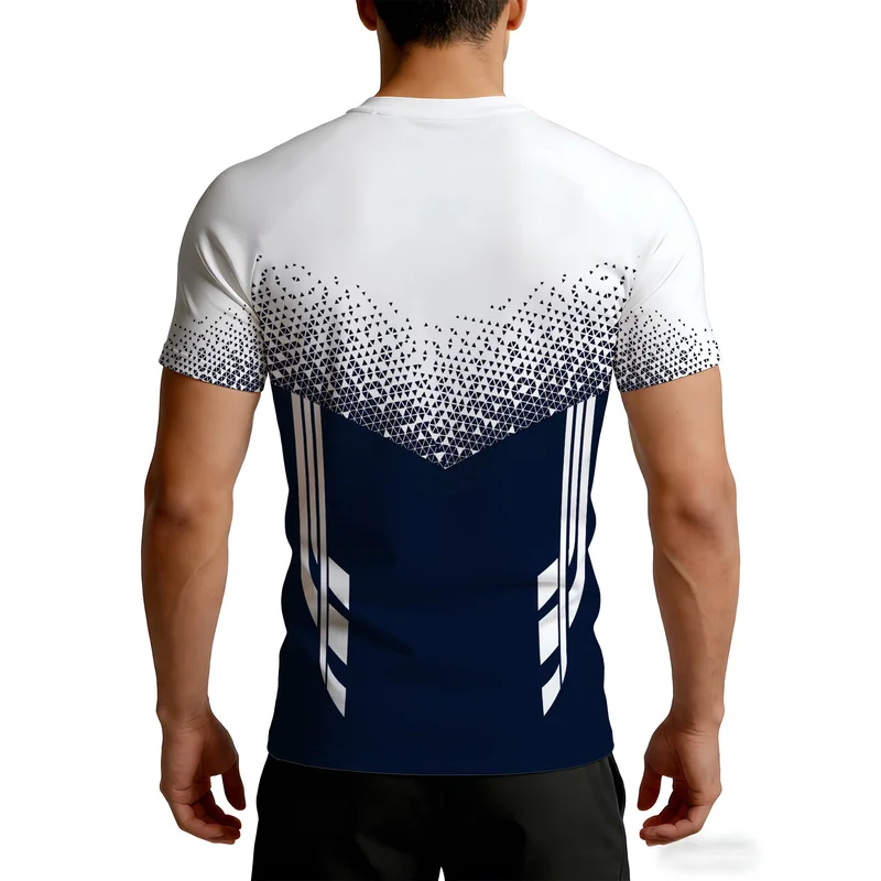 Blue White Power Men's Slim Fit Training Base Layer Printed T-Shirt Breathable Quick-Drying Crew Neck Short Sleeve Fitness Casua