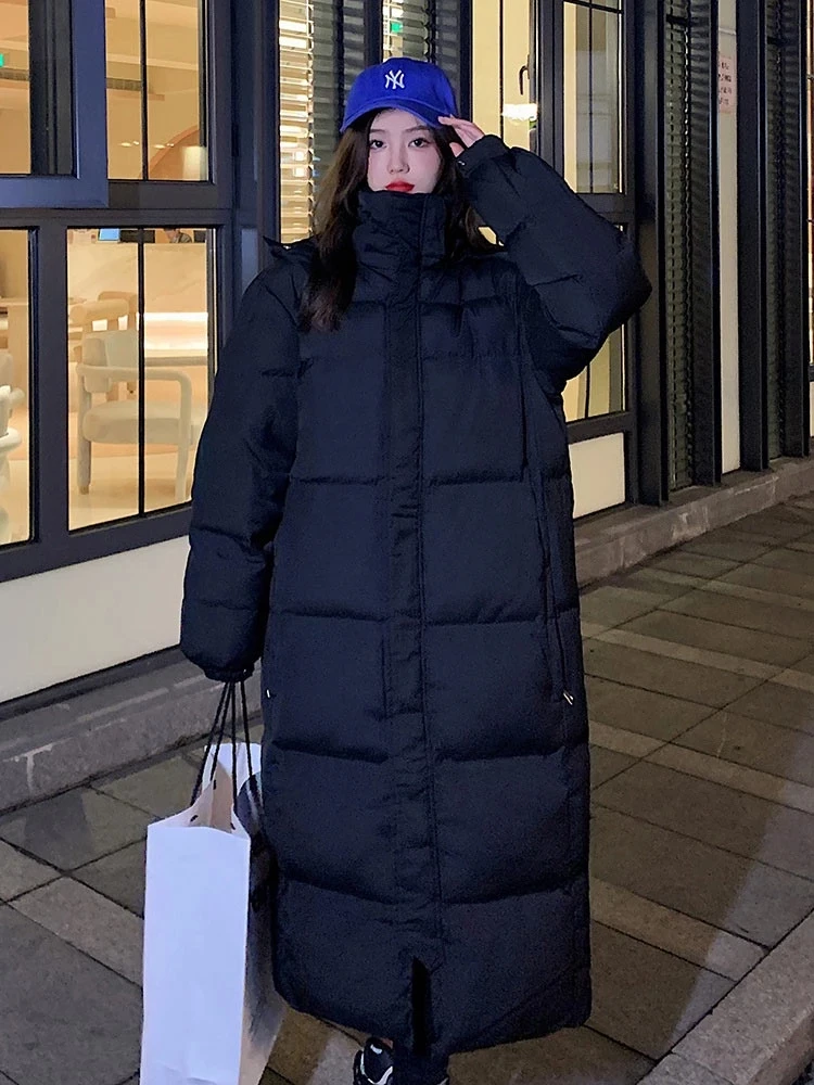 2025 Nuovo cappotto invernale lungo dritto solido Casual Parka da donna Abbigliamento con cappuccio Giacca invernale elegante Capispalla casual femminile