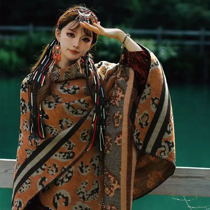 

Новая осенне-зимняя теплая кашемировая шаль на плечо для путешествий, большой капюшон на шею, желтый шарф, женский винтажный этнический стиль, высокое качество