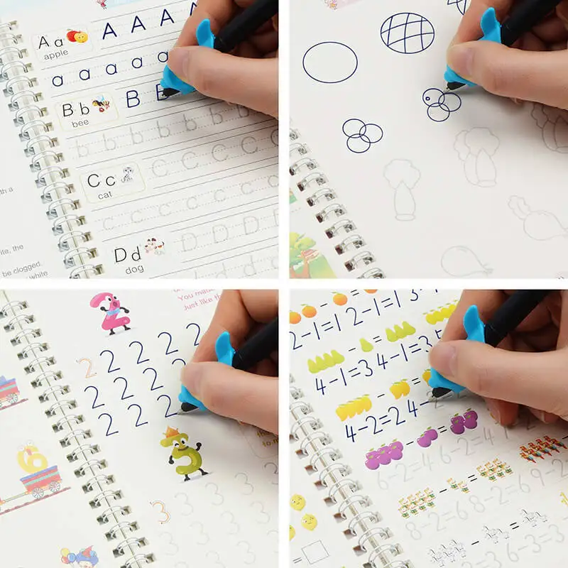 4Books Pen Magic Copy Book Free Wiping Children's Kids Writing Sticker Practice English Copybook For Calligraphy Montessori Gift