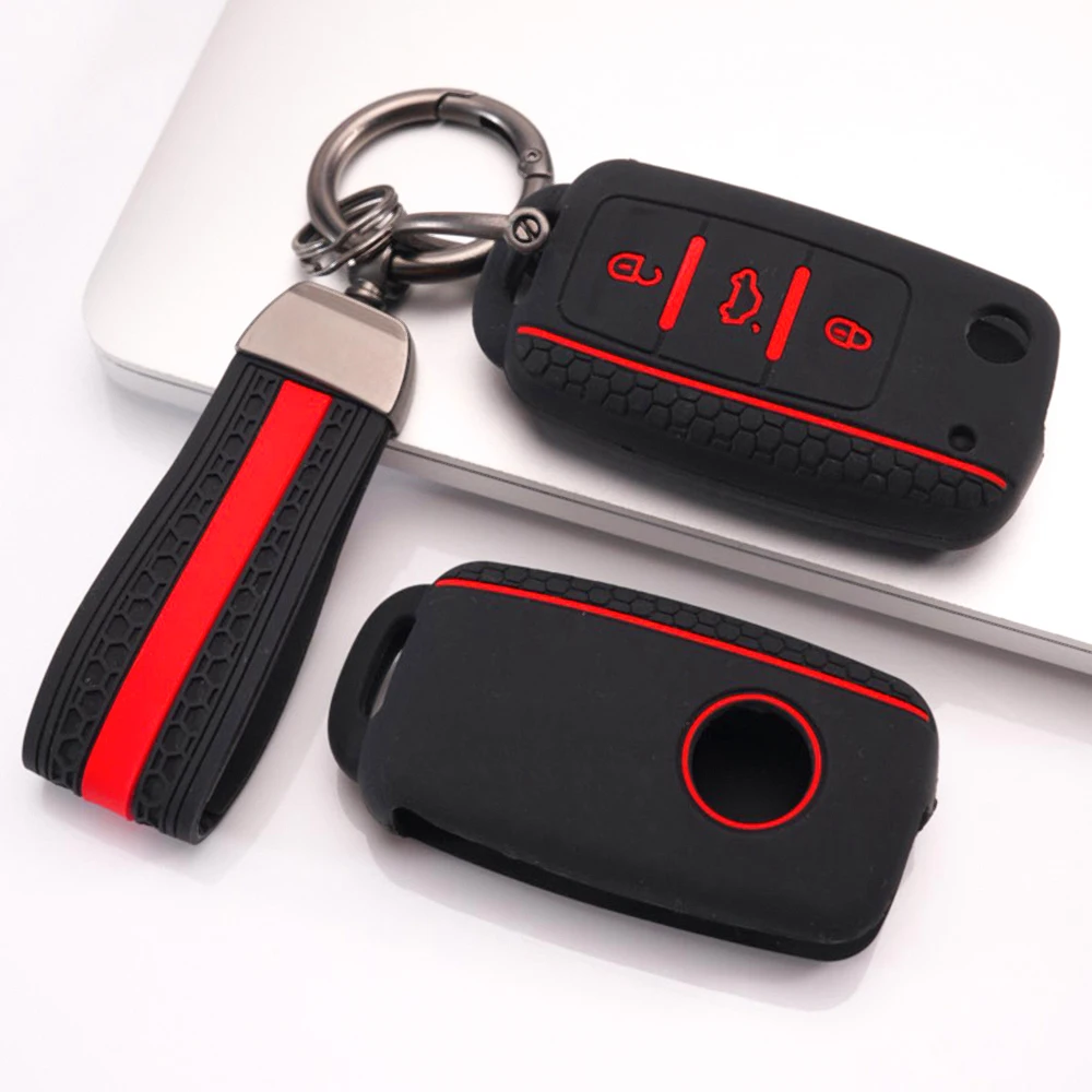 Silicone Key Cover With Chain For Volkswagen Golf Polo Jetta Bora Passat Tiguan Lavida Sagitar Magotan Touran Sharan Protective
