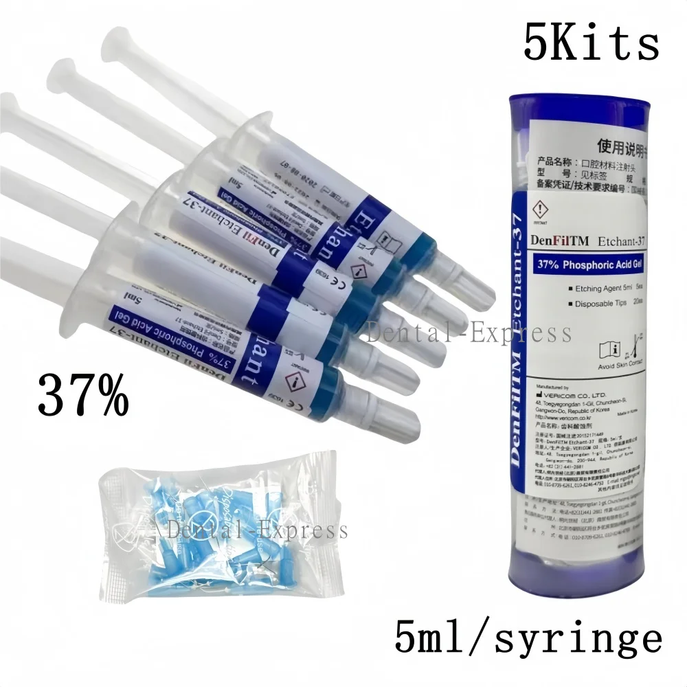 5Pcs Dental 37% Dentex Phosphoric Acid Etchant Gel Agent Bond Teeth Glue Dentistry Adhesive Material 5ML/Syringe