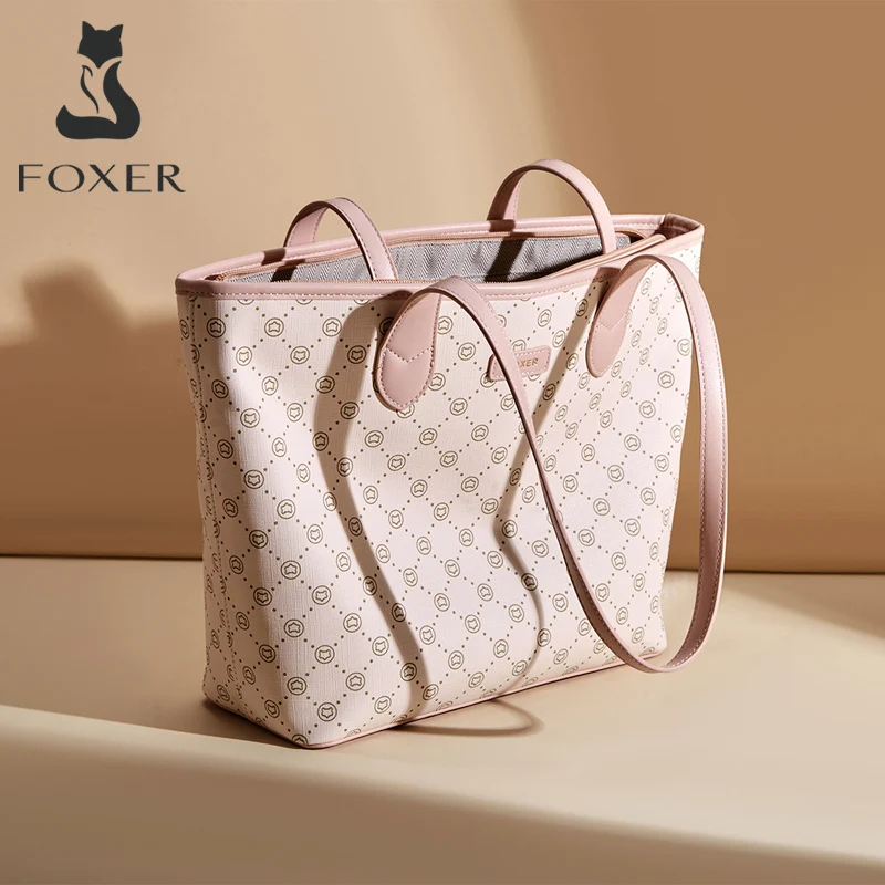 FOXER Brand New Women's Vegan Leather Handbag Vintage Large Capacity Lady Tote High Quality Female Stylish Office Top Hand Bag