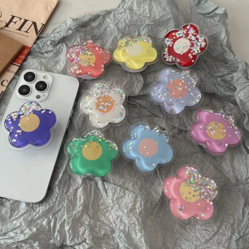 

Cartoon Glitter Flowers Liquid Quicksand Phone Grip Stand Holder for IPhone Samsung Huawei Xiaomi Universal Finger Ring Bracket