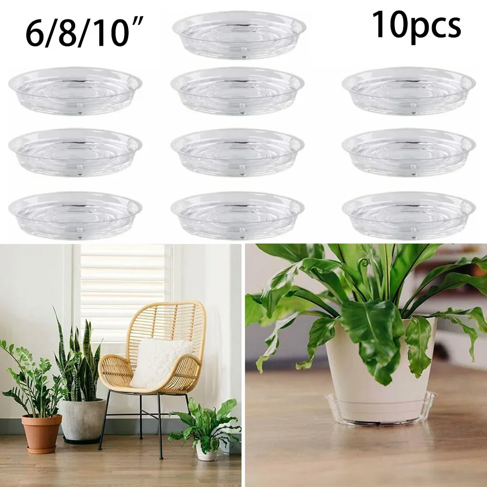 

10pcs Garden Plant Saucer Drip Tray Catch Water PET Round Pot Base Clear Snack Container Holder Candies Garden Supplies