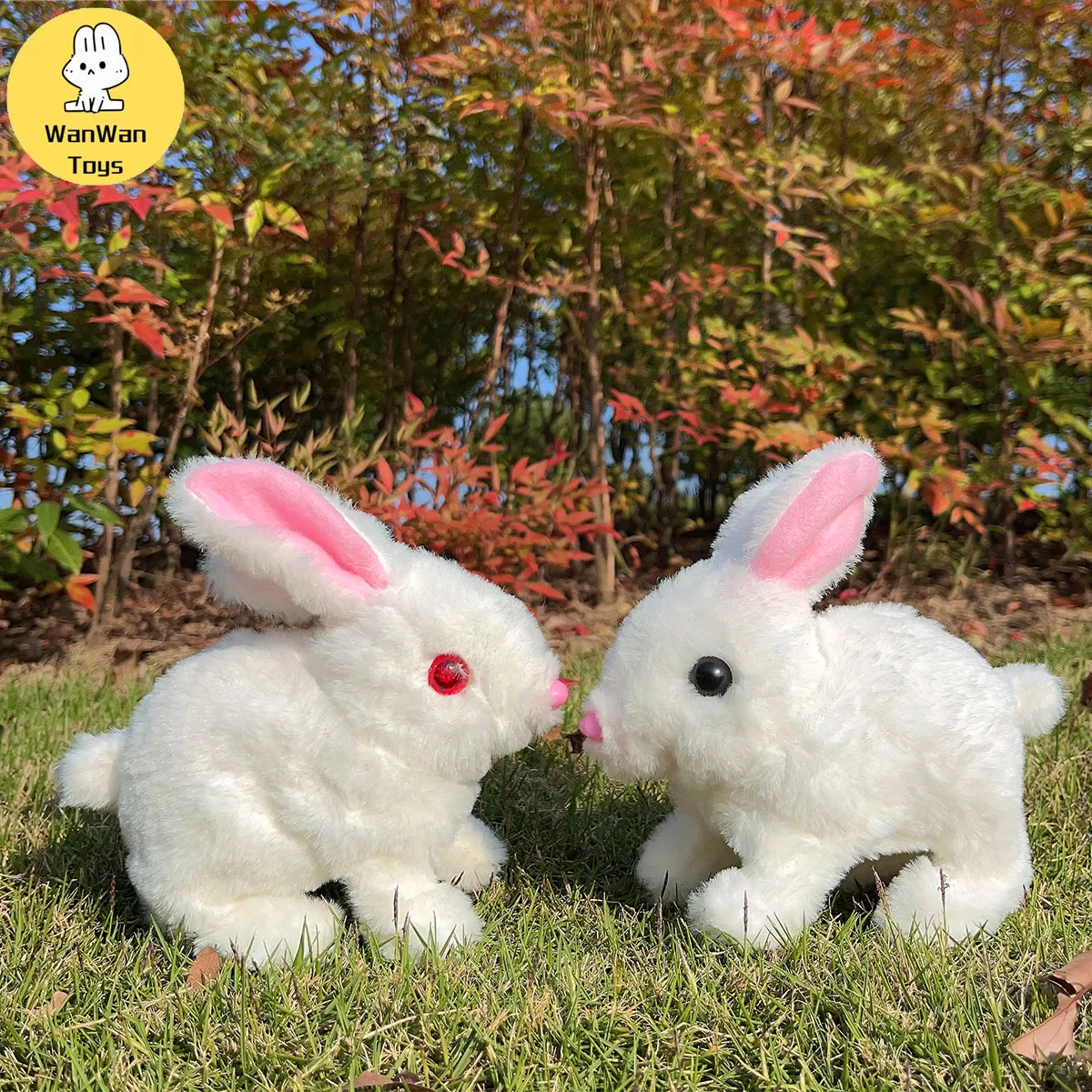 Plush Electric White Rabbit Solid Color Long Hair Rabbit Black Eyes Walk and Bark Red Eyes Luminous Long Hair Simulation Rabbit