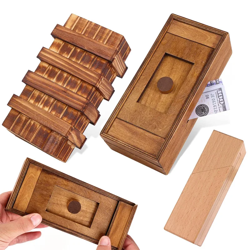 Wooden Puzzle Box with Secret Compartment Magic Drawers Impossible Brain Teaser for Adults Kids Birthday Surprise Gift
