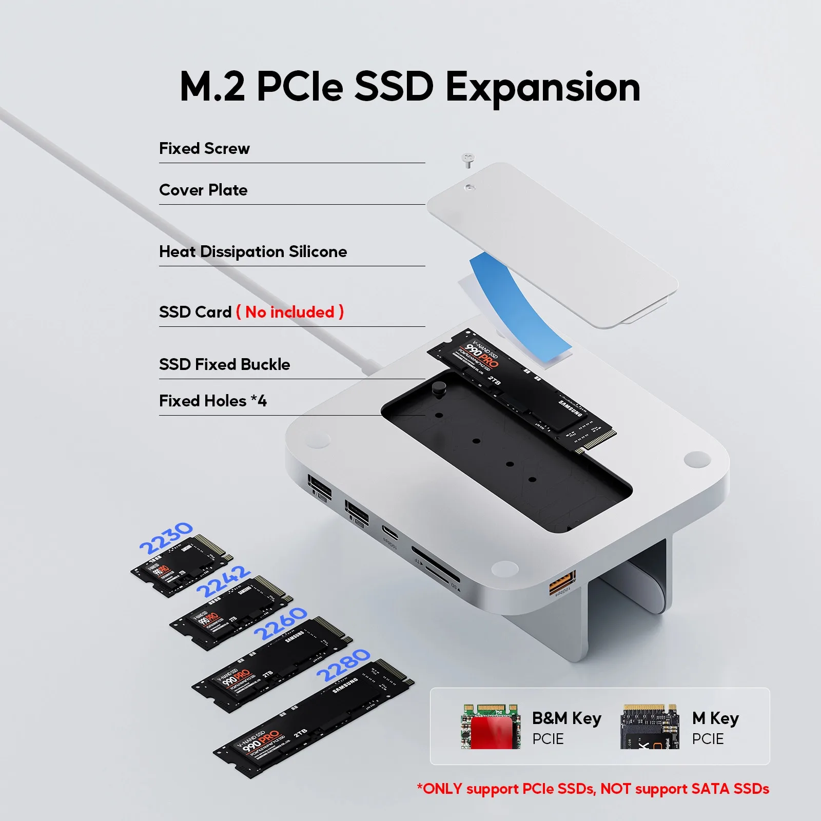 PULWTOP USB-C Stand Hub avec boîtier SSD pour Mac Mini, Mini Dock Mac Vertical 8 en 1, pour Mac Mini M2/M1 plus tard 2018