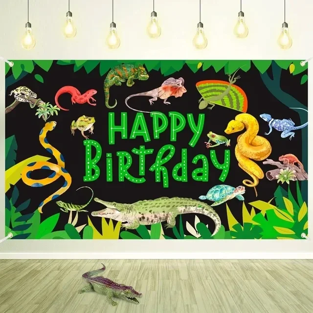 Reptilien-Geburtstagsparty-Zubehör Eidechsen- und Schlangen-Tischgeschirr Pappbecher Teller Servietten Banner Ballons Geburtstagsparty-Dekorationen – Detail 12