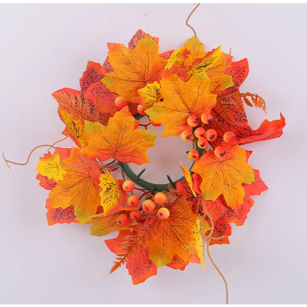 ABS Fall Candle Rings Wreaths Artificial Maple Leaf Candle Garland With Berries Rose For Autumn Halloween Party Table Decor