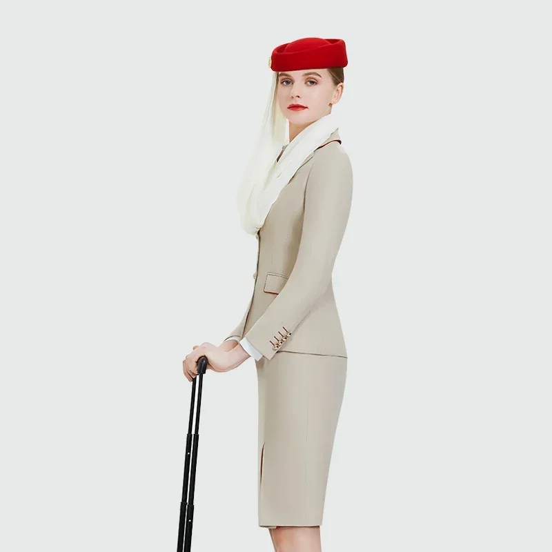 Women's Summer New Emirates Stewardess Uniform Professional Suit Interview Manager's Work Clothes Long Sleeve Suit + Skirt