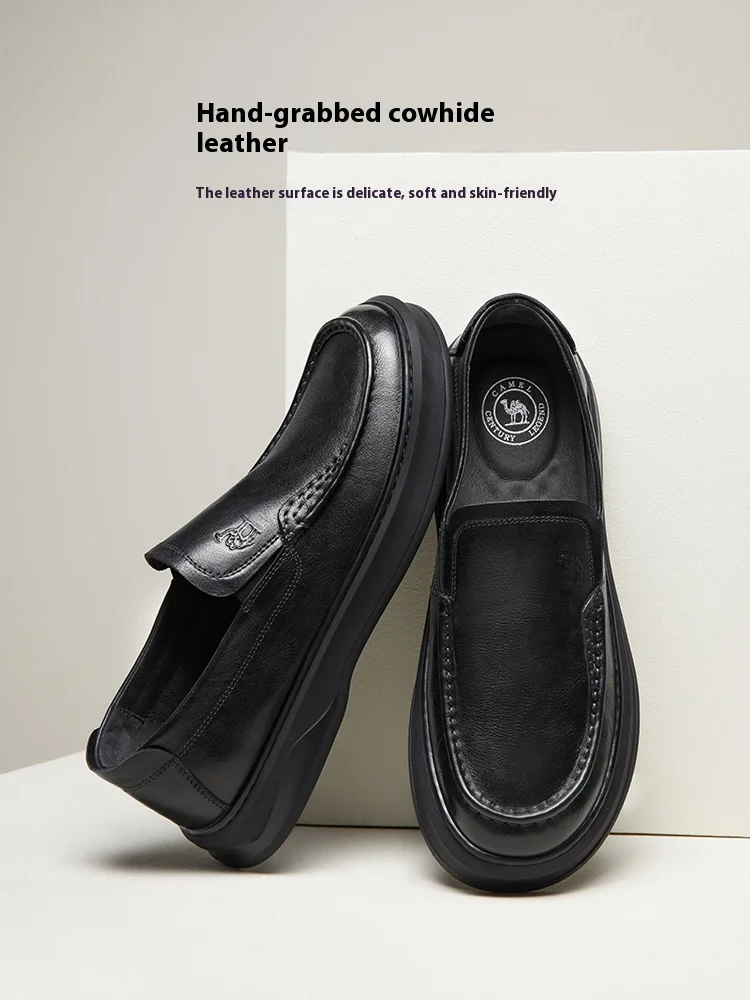 GOLDEN CAMEL Men's Dress Shoes Leather Casual Business Formal Shoes for Men Comfortable Soft Sole Middle-aged Free Tie Loafers