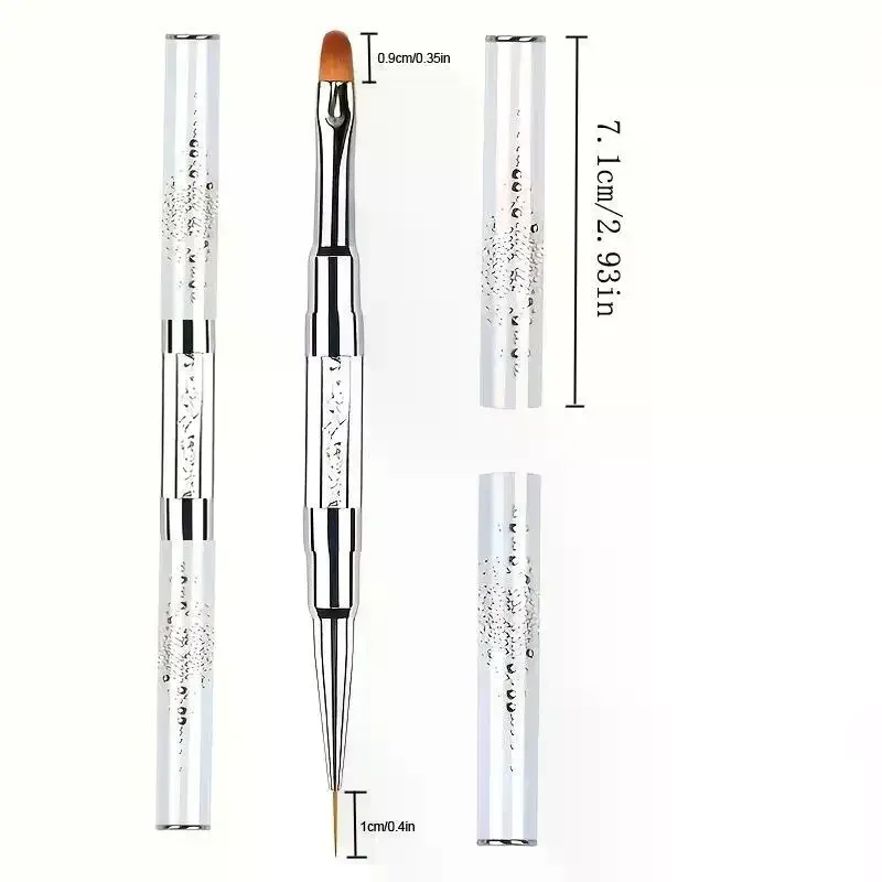 /Kuz/Pro Dual Ended Builder Gel Nail Brush With Rhinestone Handle For French Tip Gel Liner Manicure Tools