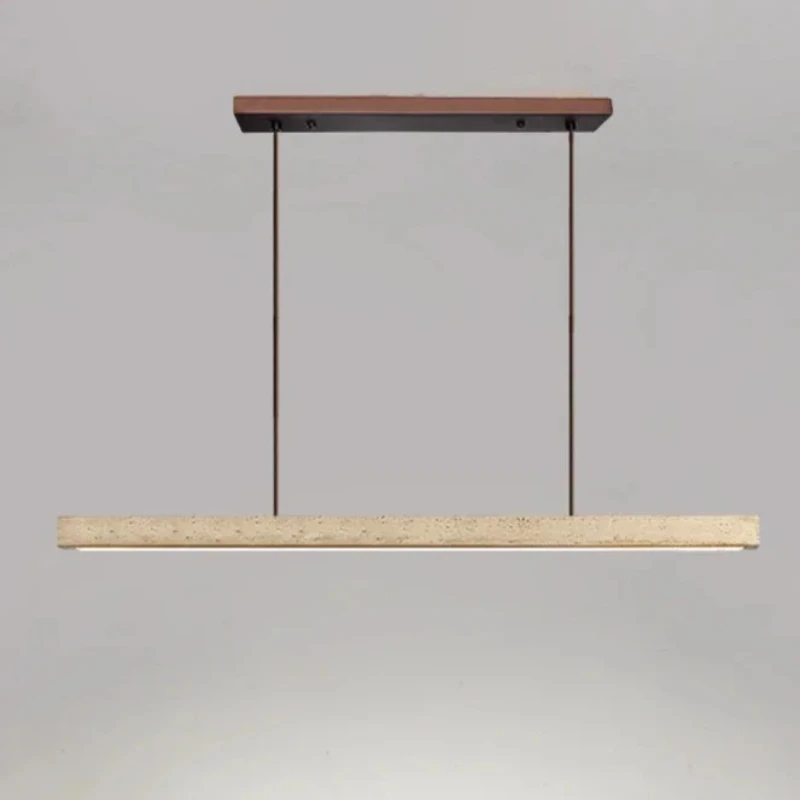 

Pendant Lamp Stone Long Strip Chandelier One Line Downlight Restaurant Living Room Office Study Table Light Fixture Wood