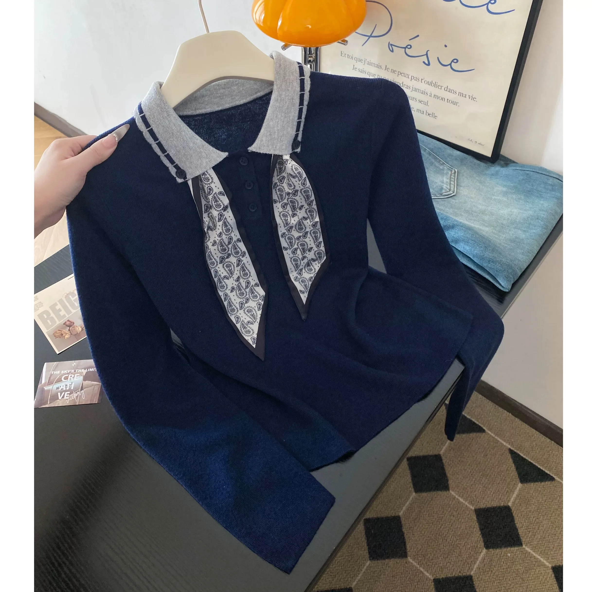 

Pullovers Womens Long Autumn Denim Patchwork Fake Two 2026 Casual Streetwear Hoodies Tops Blue Black Cool Unique Fashion Trends