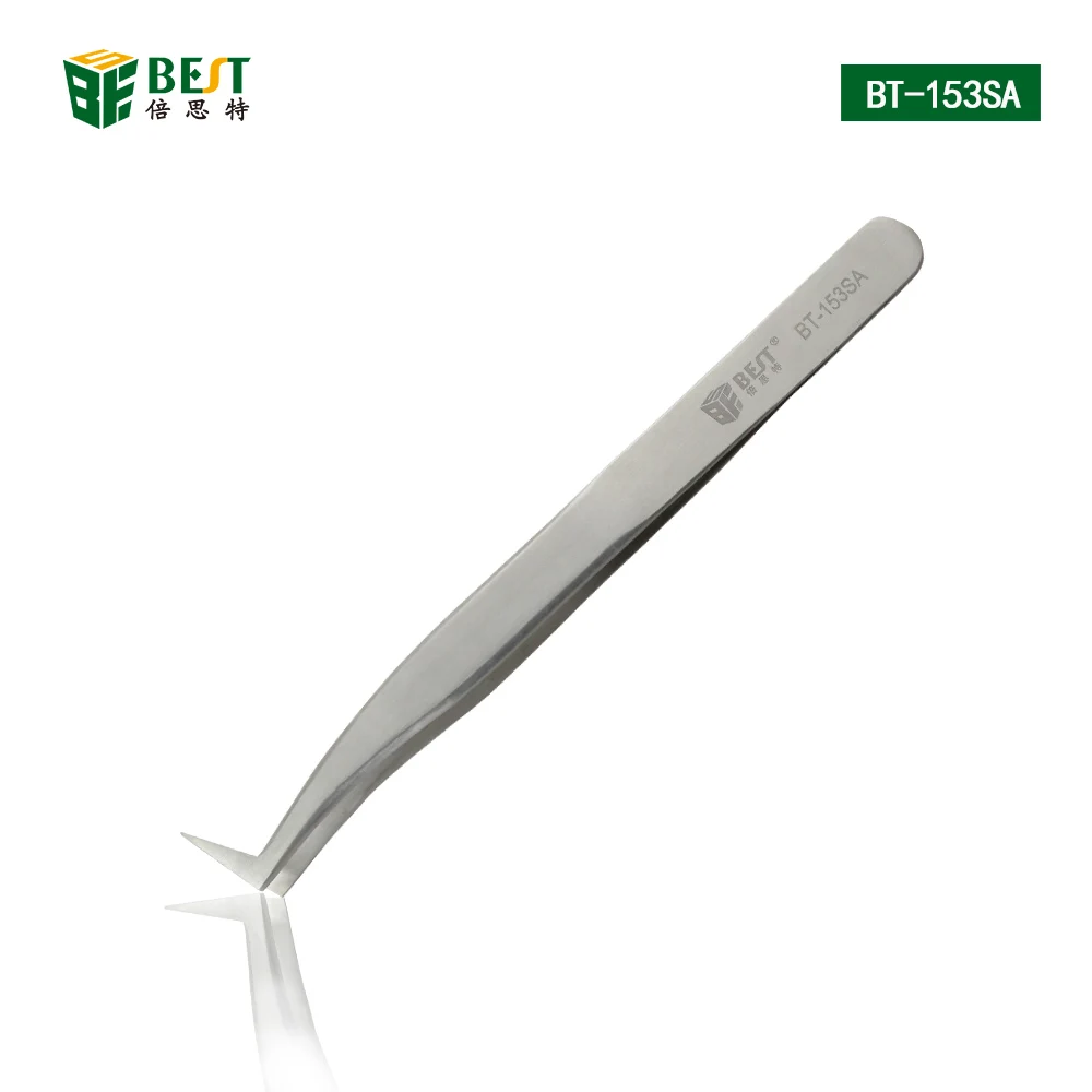 

BST-153SA Stainless Steel Elbow Grafting Eyelash Tweezers Special Precision Eye Lashes Planted Extension Bent Head Tweezer