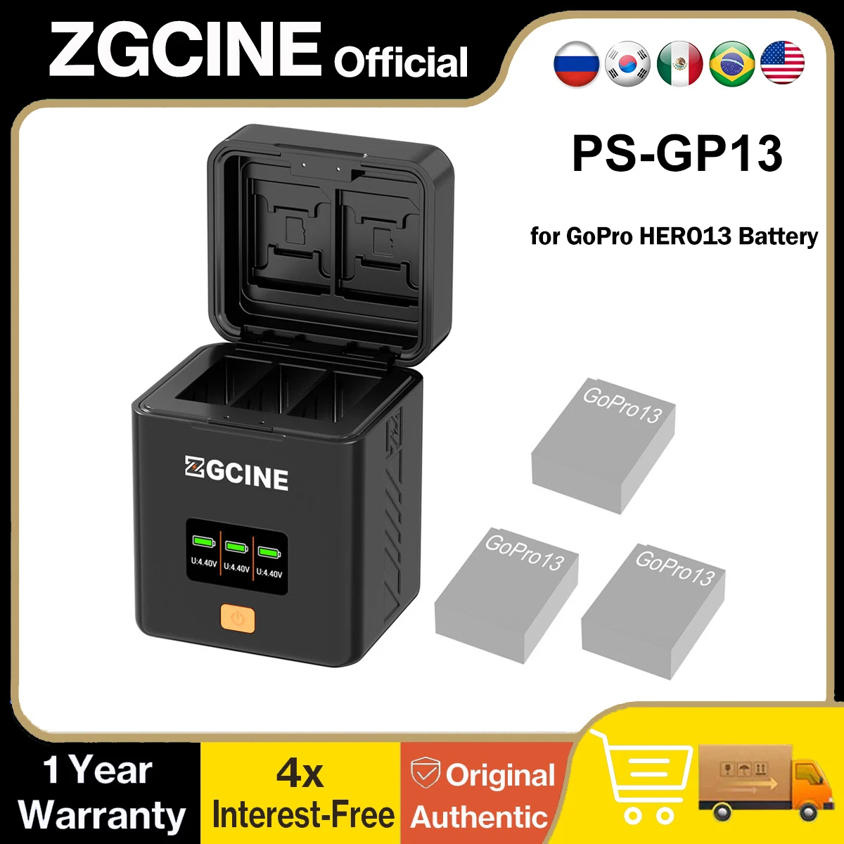 ZGCINE PS-GP13 3-Bay Charging Case USB-C PD Fast Charging for GoPro HERO13 Camera Battery GoPro HERO13 Black