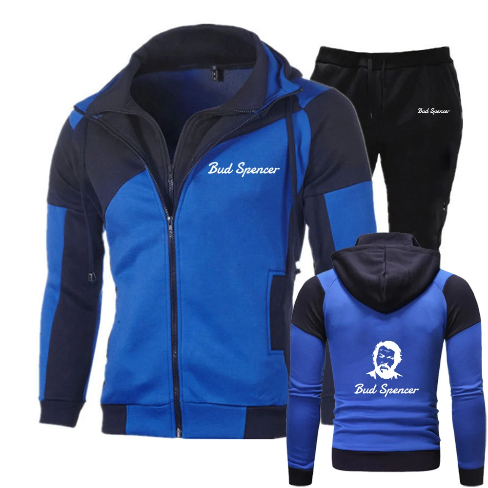 BUD SPENCER 2025 Men's Spring And Autumn New Color Matching Zipper Sets Casual Hoodie Tops+Sports Pants Classic Suit