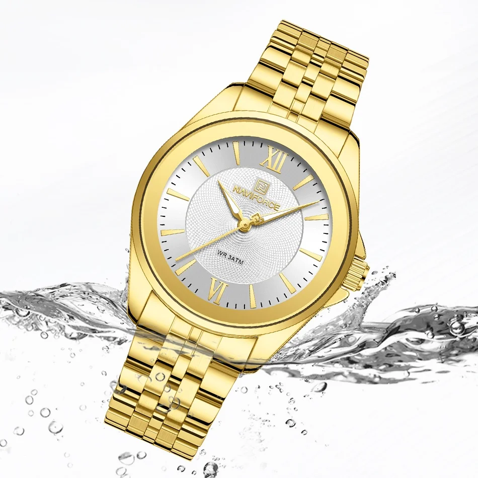 NAVIFORCE Circular Case Simple Design Women‘s Classic Waterproof Ladies Wristwatch Stainless Steel Band 3ATM Depth Clock Gifts