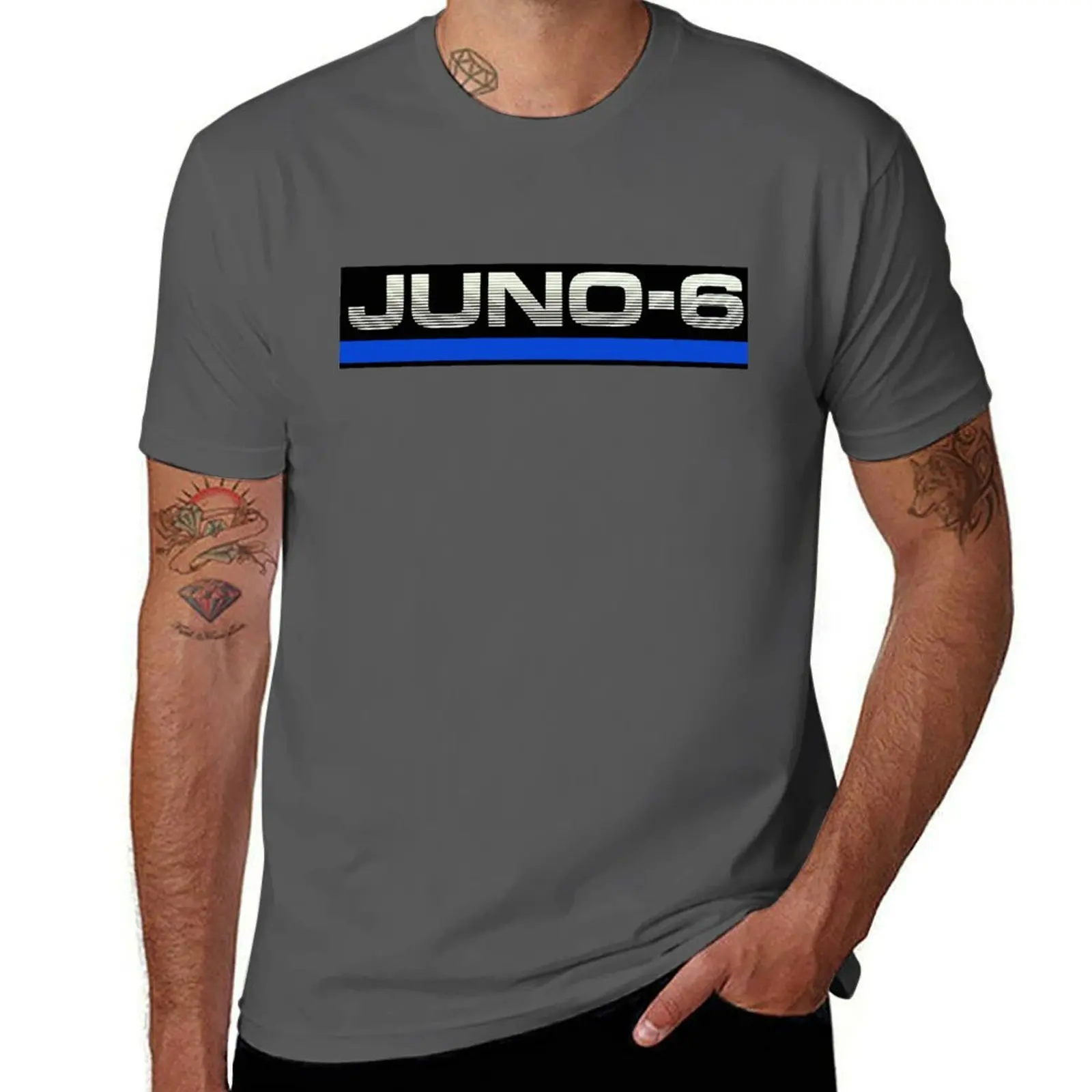 Juno 6 - Analog Programmable Polyphonic Synthesizer - Synth 80s - Vintage T-Shirt anime figures graphic tee shirt men clothes