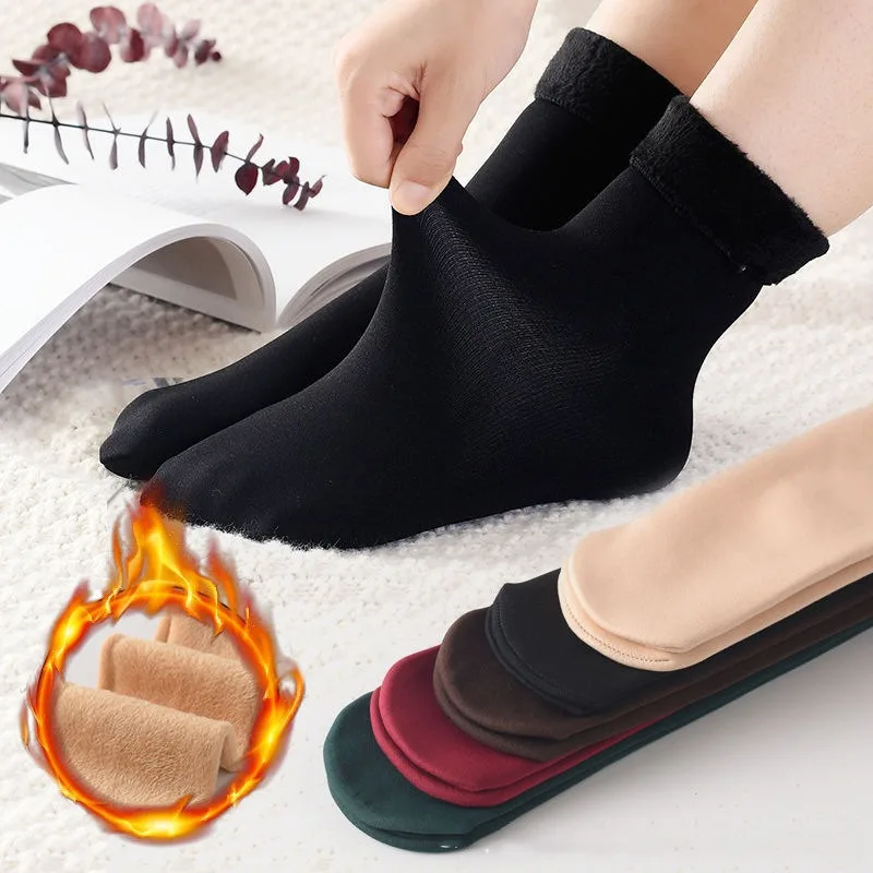 

Winter Warm Women Socks Soft Thicken Thermal Plush Socks Girls Solid Color Velvet Wool Snow Boots Floor Socks Home Sleeping Sock