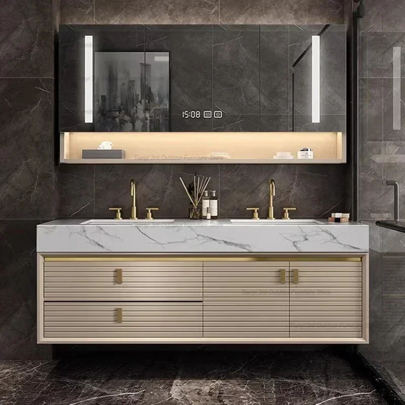 Modern Luxury Rock Plate Bathroom Cabinets Nordic Wall-mounted Design Smart Mirror Cabinets Fashion Furniture Arredo Bagno FYBC