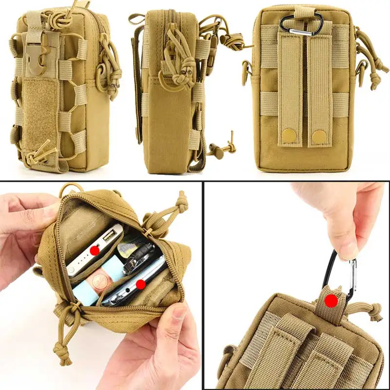 Molle EDC Pouch Water Bottle Canteen Kettle Carrier Holder Outdoor Sports Phone Holder Travel Camping Hiking Hunting Waist Bag