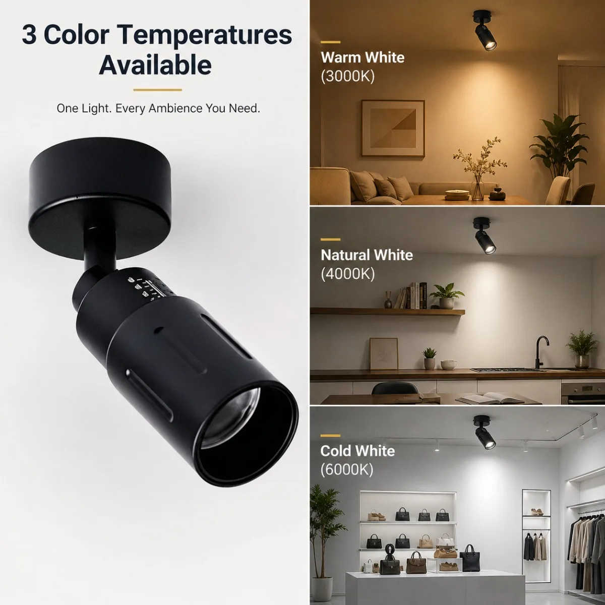 JOYINLED 9W Zoomable Track Light, 3°-60° Adjustable Beam Angle LED Spotlight, COB Ceiling Spot Light for Home, Gallery, Store