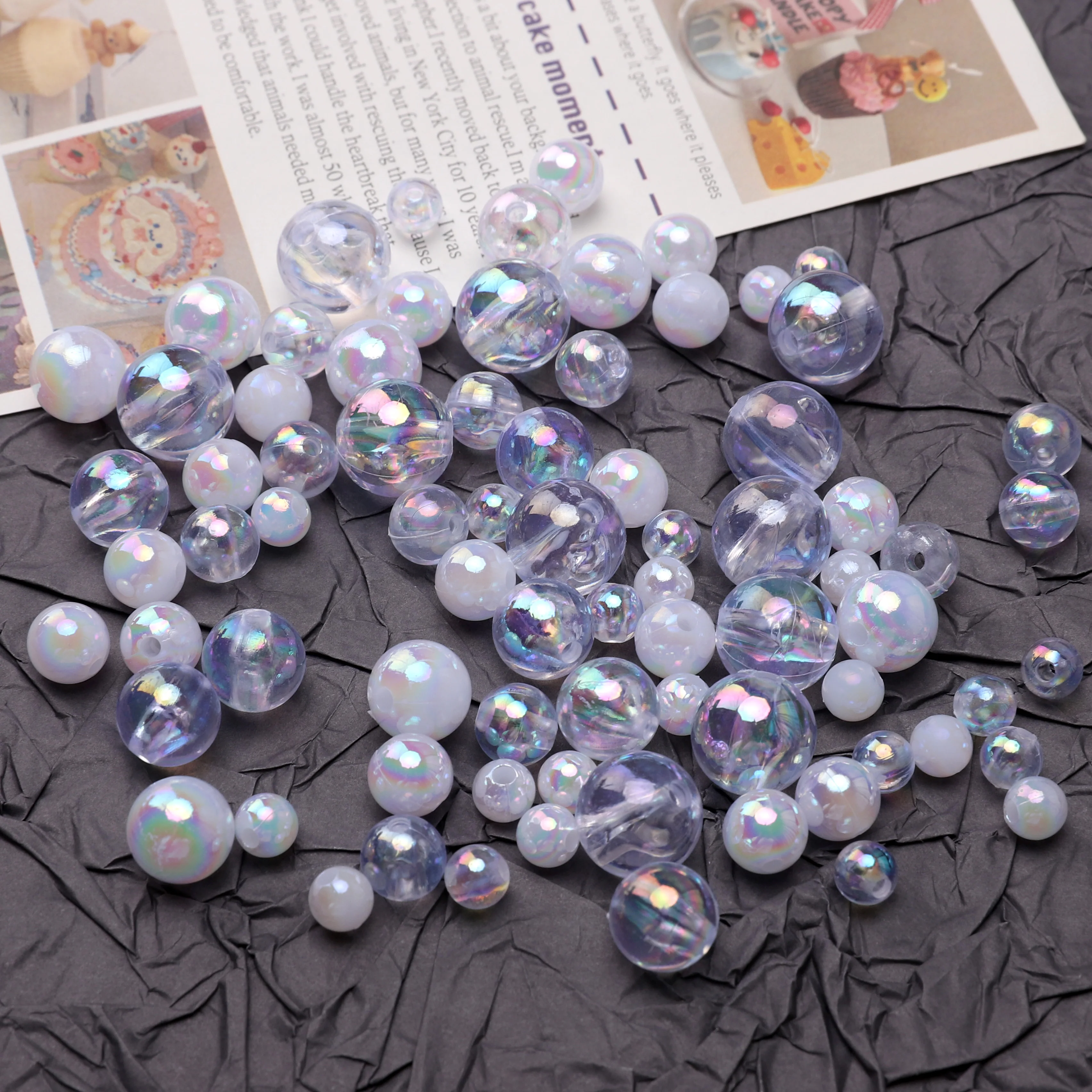 30-50pcs 6-12mm Acrylic Transparent AB Color Round Beads 1.5-2.5mm Hole Various Colors DIY Bracelet Necklace Earrings Charms