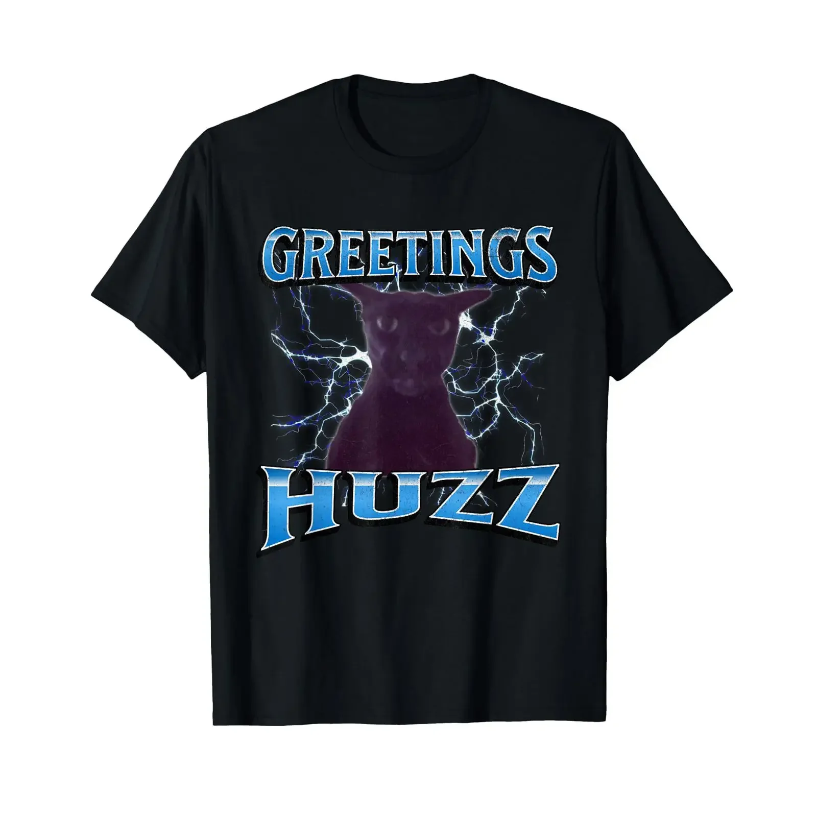Greetings Huzz Funny Larry Cat Meme Bootleg T Shirt vintage Washed graphic designer clothes Breathable Casual Soft Unisex