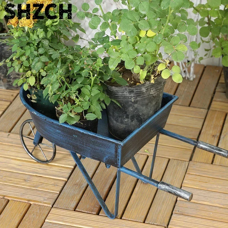 American Style Rural Flower Stand Outdoor Garden Rack for Plants Wrought Iron Do Old Decoration Shelf Creative Cart Plant Stand