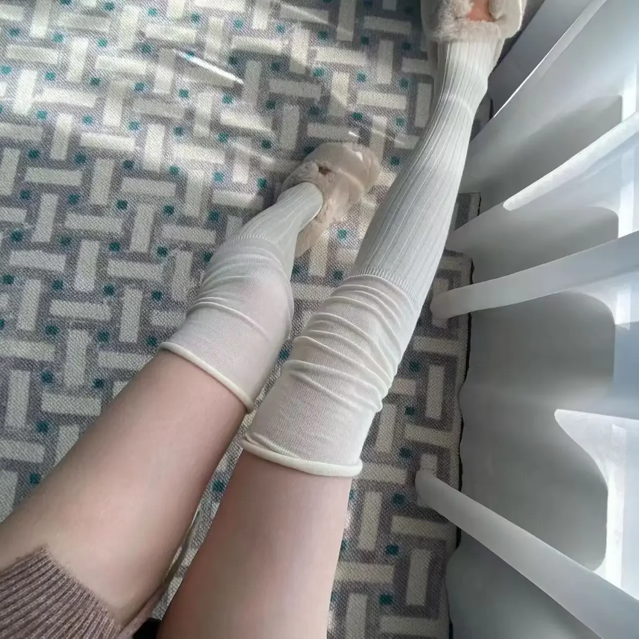 الركبة فوق الجوارب للنساء في الربيع والخريف بلون المضادة للانزلاق سليم الساق الجوارب أحذية طويلة مكدسة الفخذ الجوارب #3