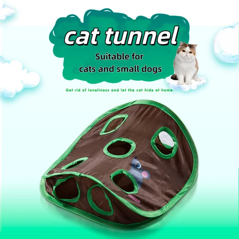 Foldable Cat Play Tent Tunnel with 9 Holes Mouse Hunt Toy And Bell Interactive Intelligence Kitten Activity Keeper