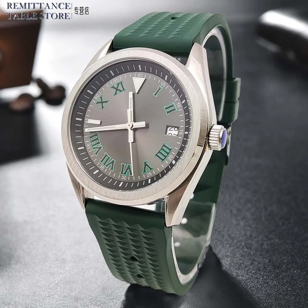 

Men's nh35 Automatic Mechanical Watch 28.5 mm Roman Numeral Dial 316L Stainless Steel Case Green Silicone Strap Men's Watch