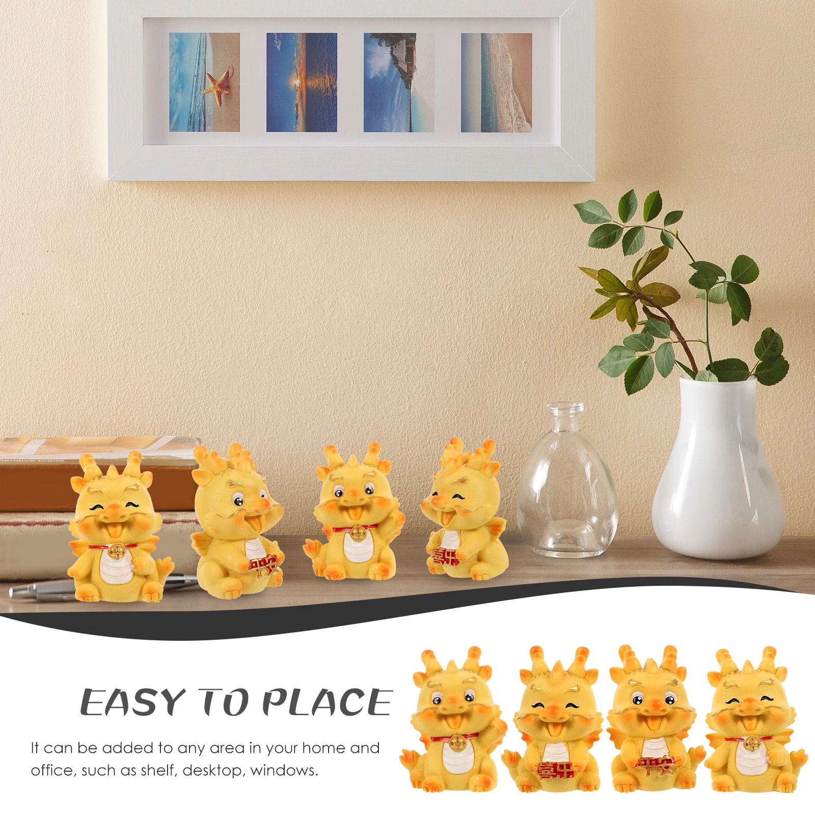 

4 Pcs Dragon Figurines Zodiac Decor Lightweight Diverse Colorful Detailed Realistic Home Zodiac Dragon Figurine Decors Garden