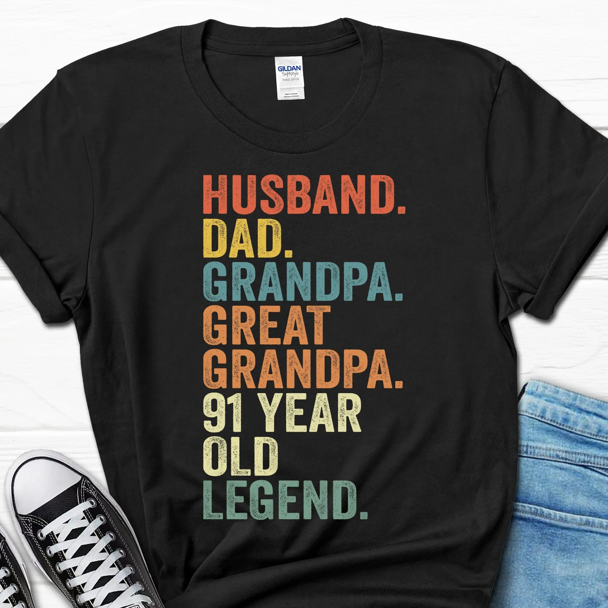 

Husband Dad Grandpa Great 91 Year Old Legend T Shirt 91th Birthday for Men Him