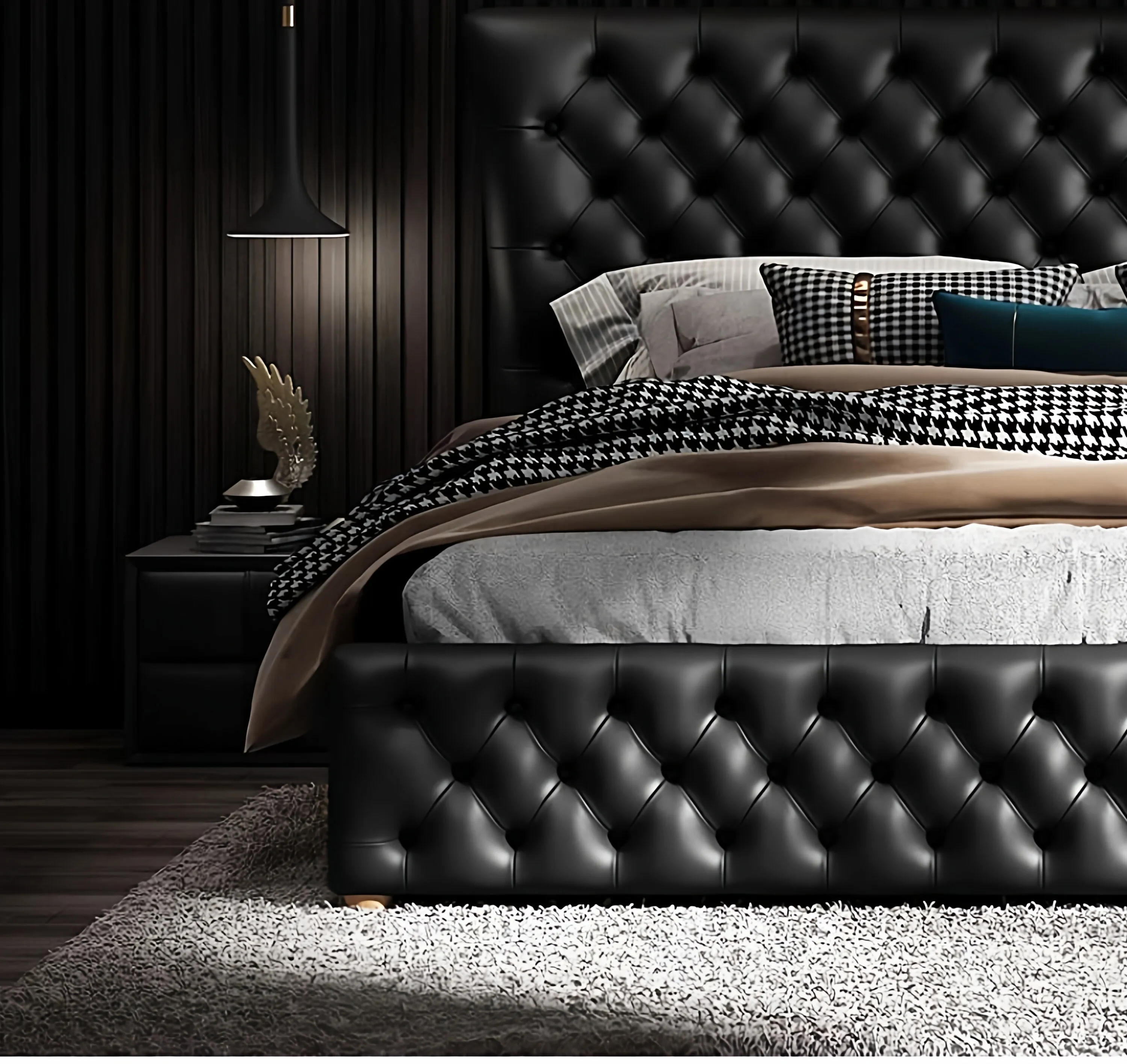 180x200cm schwarze Lederbetten und Doppelbetten in Kingsize-Größe, Ehebett für 2 Personen, Kopfteil in Queen-Size, Hotelmöbel – Detail 15